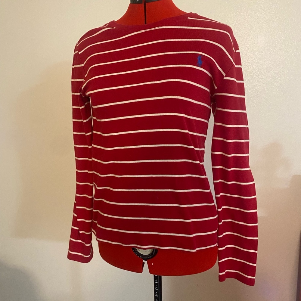 Ralph Lauren Sport Red and White Striped Top long sleeve retro 100% cotton